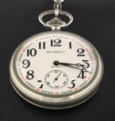 A chrome-plated Russian pocket watch the dial with black Arabic numerals,