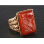 An intaglio, carnelian signet ring, possibly depicting Hermes, stamped '14',