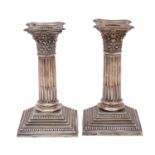A pair of late Victorian silver Corinthian candlesticks, maker Hawksworth Eyre & Co Ltd, Sheffield,