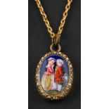 A late 19th century, Rococo revival, vari-coloured, guilloche enamel pendant, probably French,