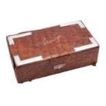 An Edwardian crocodile skin, leather and silver mounted bridge box,