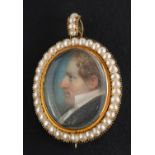 An early 19th century portrait miniature pendant/ brooch, watercolour on ivory,