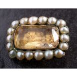 A Victorian foiled back citrine and pearl cluster brooch/ pendant, with inscription to verso,