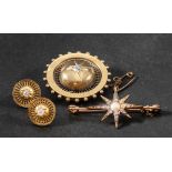 Two old-cut diamond gold brooches and pair of earrings,