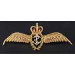 A 9ct gold, red and green enamel, Royal Navy Fleet Air Arm Sweetheart brooch,