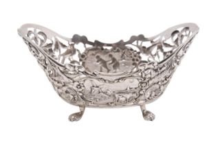 A Continental silver bon bon dish, stamped marks of oval form, 12cm wide,