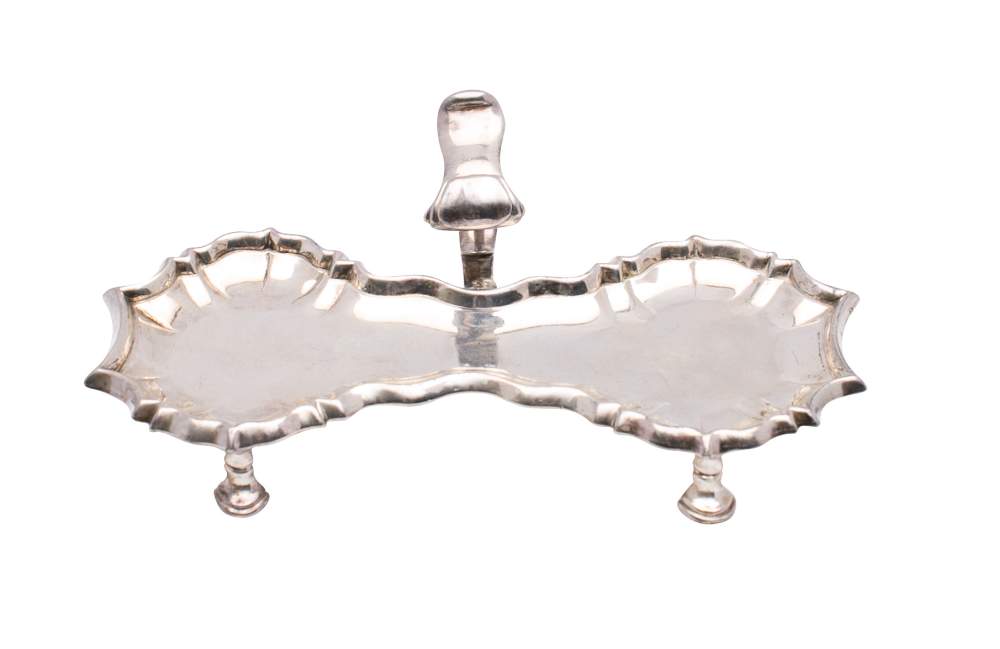 A George II silver candle snuffer tray, maker's mark worn, London,