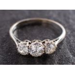 An old-cut diamond, three-stone ring, total estimated diamond weight ca. 1.