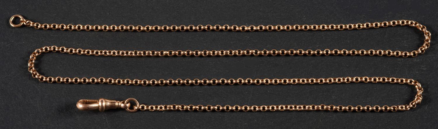 A 9ct gold, belcher-link watch chain with dog clip, with partial hallmarks for Birmingham,