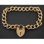 A 9ct gold curb-link bracelet with heart-shaped clasp, with hallmarks for London, 1992,
