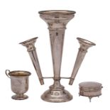 A mixed lot of silverwares, various makers and dates, includes;- a twin-branch epergne, inscribed,