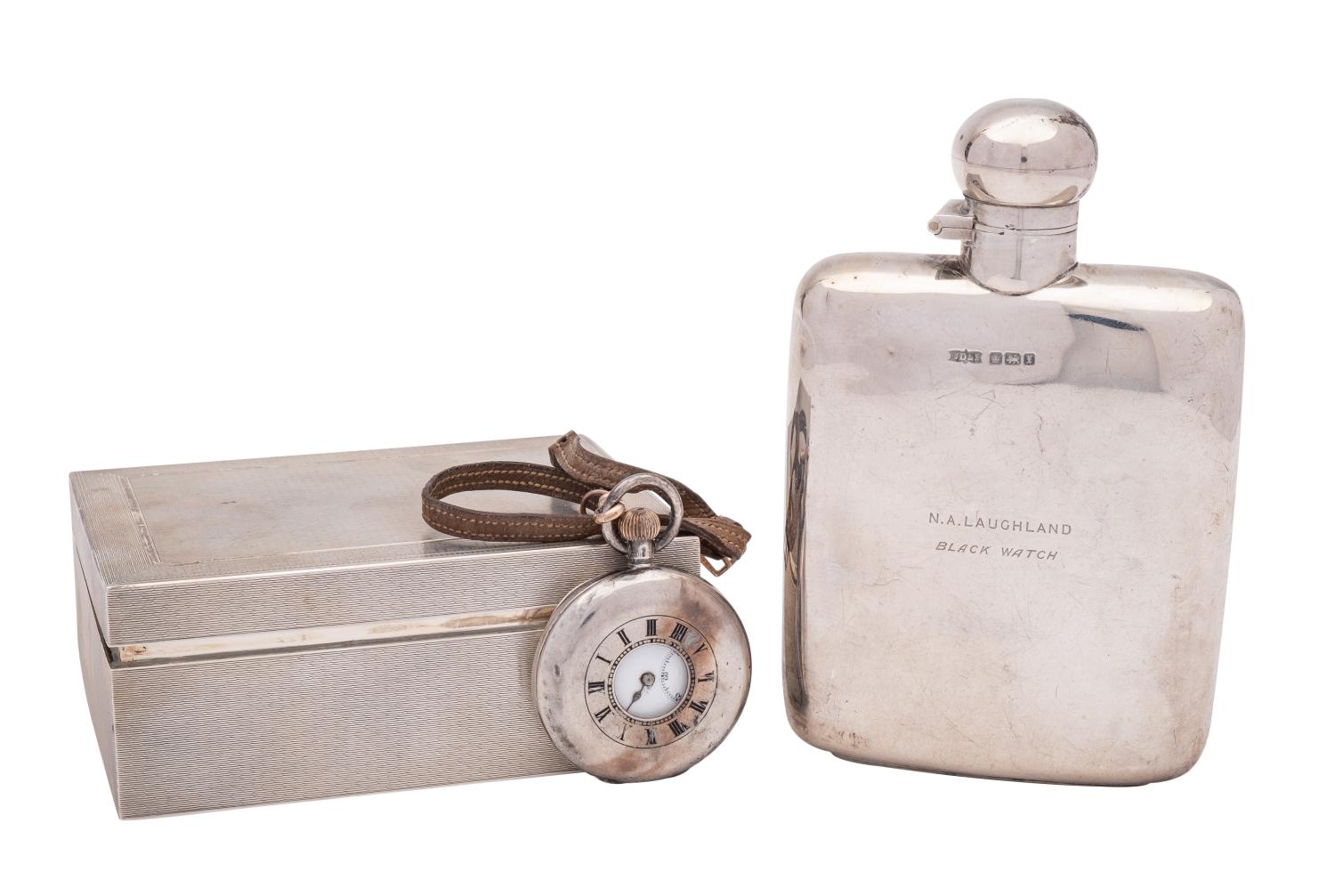 A George V silver hip flask, maker James Dixon & Sons, Sheffield, 1915, inscribed, 14cm high,