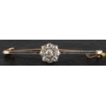 An old-cut diamond cluster bar brooch, total estimated diamond weight ca. 0.