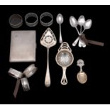 A mixed collection of silver wares, various makers and dates, includes cigarette case, initialled,