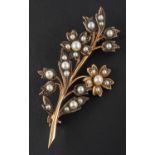 A 9ct gold, cultured and seed pearl floral spray brooch, with hallmarks for Birmingham, 1979,