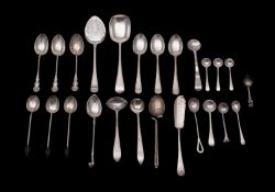 A mixed lot of silver tea and coffee spoons, various makers and dates, includes a preserve spoon,