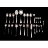 A mixed lot of silver tea and coffee spoons, various makers and dates, includes a preserve spoon,