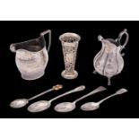 A mixed collection of silver and silver plate, various makers and date, includes a silver cream jug,