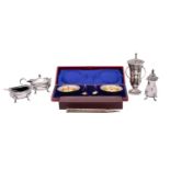 A mixed collection of silverwares, various makers and dates, includes miniature trophy cup,