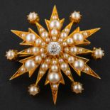 A Victorian old-cut diamond and mabe pearl star burst brooch/ pendant, estimated diamond weight ca.