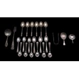 A mixed collection of silver and silver plated tea, coffee and caddy spoons,