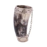A Continental silver mounted horn cup,