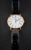 Longines, an 18ct gold gentleman's wristwatch the white dial having Roman numerals, date aperture,