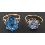 Two synthetic blue spinel rings, including a 9ct gold ring with indistinct hallmarks,