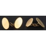 A pair of 9ct gold, oval cufflinks, with hallmarks for Birmingham, 1946, length of cufflink head 1.