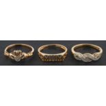 Three 9ct gold rings, including a ring spelling 'MUM',