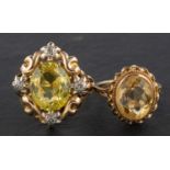 Two gemset rings, including a 9ct gold citrine ring, with hallmarks for Birmingham, 1974,