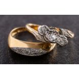 Two single-cut diamond, three-stone rings, including a three-stone ring of cross-over design,