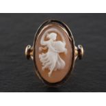 A shell cameo ring depicting Euphrosyne, the goddess of joyfulness, length of ring head ca. 2.