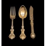 A set of German silver gilt dessert cutlery, maker court goldsmiths SY & Wagner,