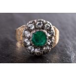 A 19th century foil backed, round, mixed-cut emerald and rose-cut diamond cluster ring,