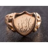 A 9ct gold signet ring, with indistinct engraved monogram and hallmarks for Birmingham, 1918,