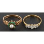 Two gemset rings, including an old and single-cut diamond five-stone ring,