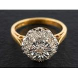 An 18ct gold, round, brilliant and single-cut diamond cluster ring,