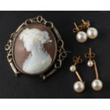 A pair of 9ct gold, cultured pearl ear studs,