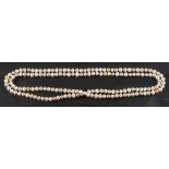 A single-row of baroque-formed, cultured freshwater pearls,