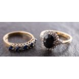 Two 9ct gold, sapphire and diamond rings, including a cluster ring, estimated sapphire weight ca. 1.