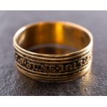 A Georgian black enamel mourning ring, the enamel spelling out 'J FENN OB 9 JUNE 1813 AET 31',