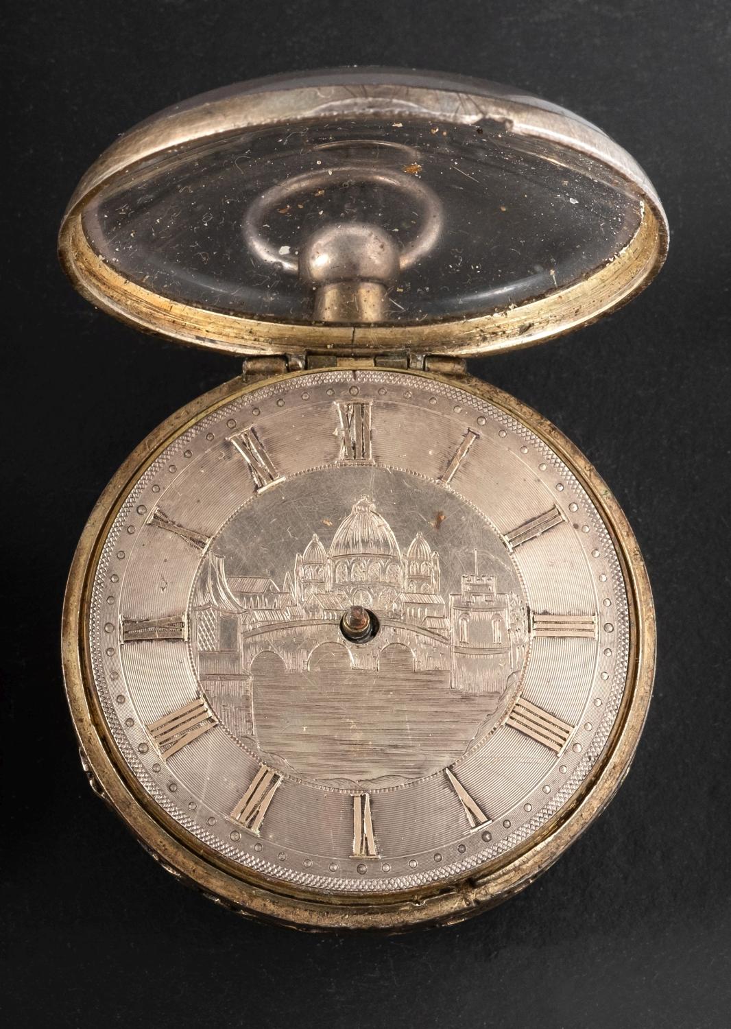 A Georgian silver-plated repeating pocket watch,