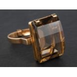 A 9ct gold, fancy-cut smokey quartz dress ring, with hallmarks for London, 1972,