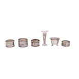 A mixed lot of silver, various makers and dates, includes four various napkin rings,