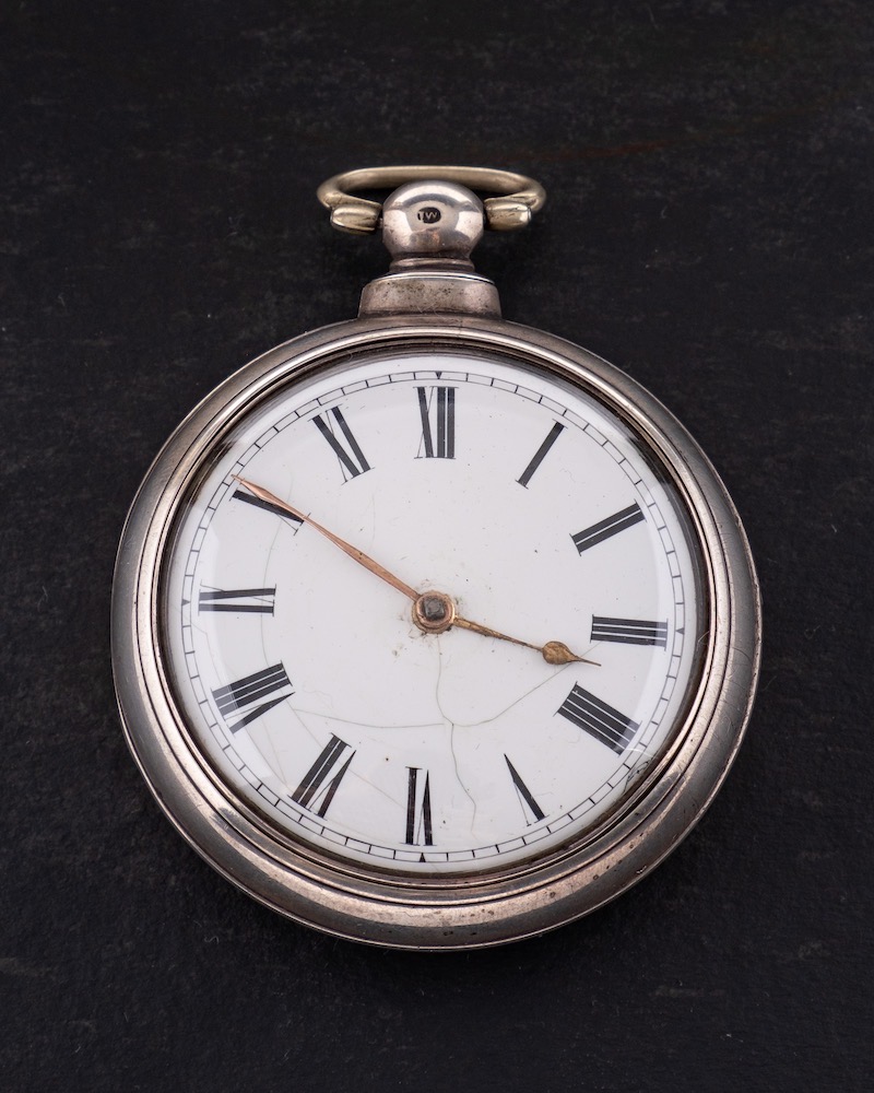 A silver pair-cased key-wound pocket watch the full-plate single-fusee movement having a pierced