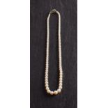 A graduated, cultured pearl necklace, the cultured pearls of a creamy hue with pinkish overtones,