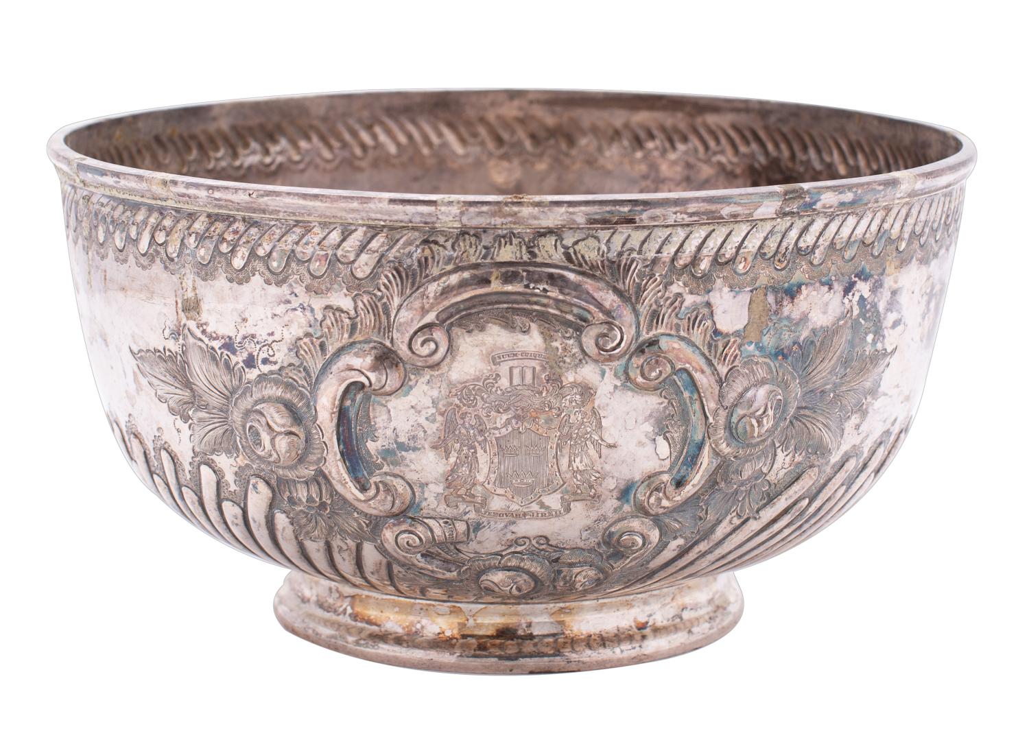 A Victorian silver punch bowl, maker Thomas Bradbury & Sons, Sheffield, 1886 crested,