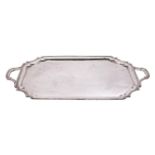 A large electro-plated serving tray of rectangular outline,