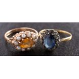 Two cluster rings, including a 9ct gold, citrine and seed pearl cluster ring,